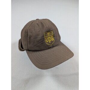 Vintage UPS Earflap Winter Uniform Hat Cap Fleece Lined Brown Riverside Size L